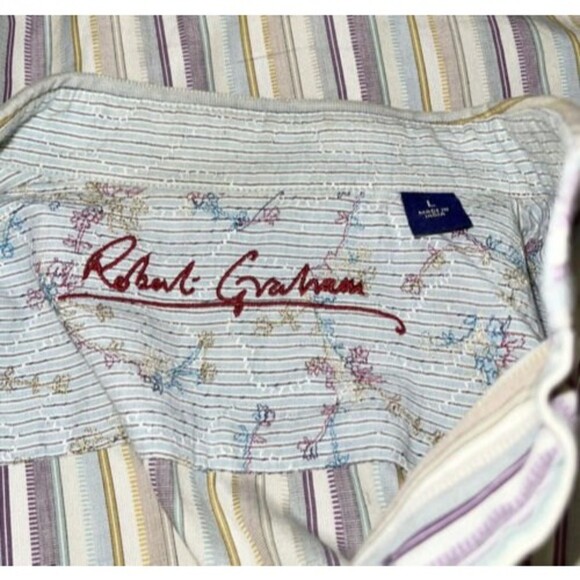 Mens Robert Graham Striped Flip Cuff  Cotton Long Sleeve Button Down Shirt Large - Picture 5 of 5
